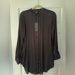 Rachel Zoe Black, Mandarin Collar, Button Down, Silky Tunic, Size M, NWT